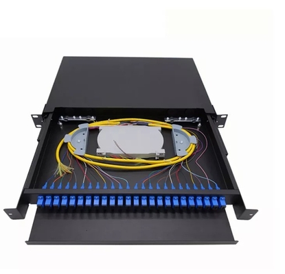 Placa laminada en frío 1U 24 puertos SC SX FTTH Panel de parche de fibra óptica para montaje de roca de 19 pulgadas