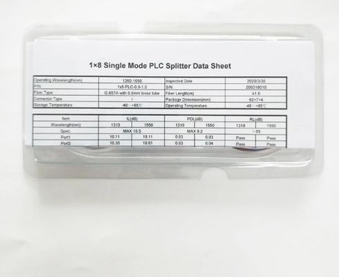 1M/1.5M G657A Fibra PLC Fibra óptica de separación con longitud de onda de trabajo 1260-1650nm